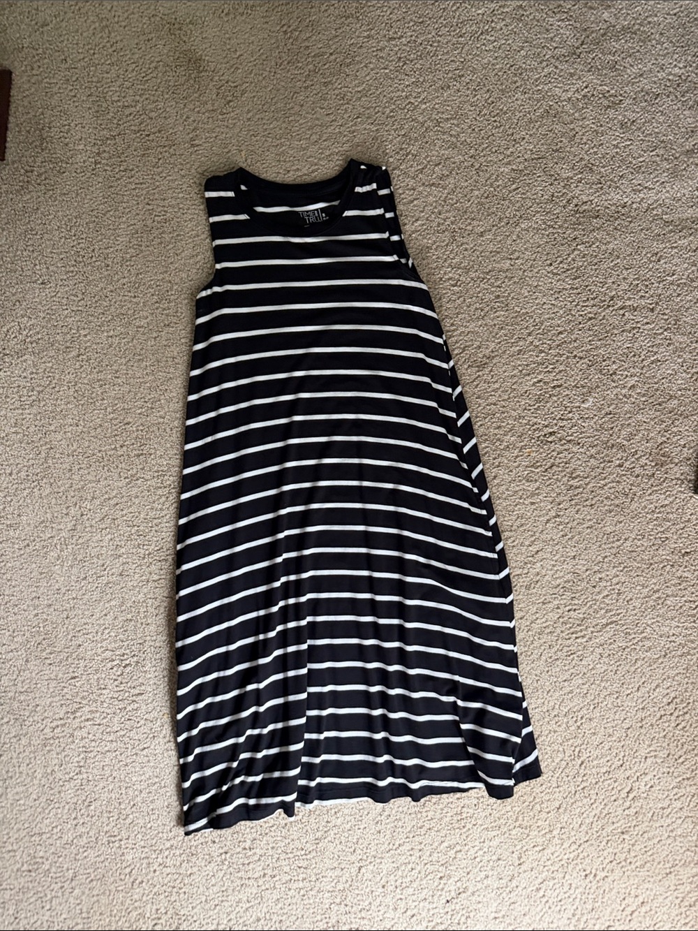 Time and Tru Black and White Striped Sleeveless Midi Dress